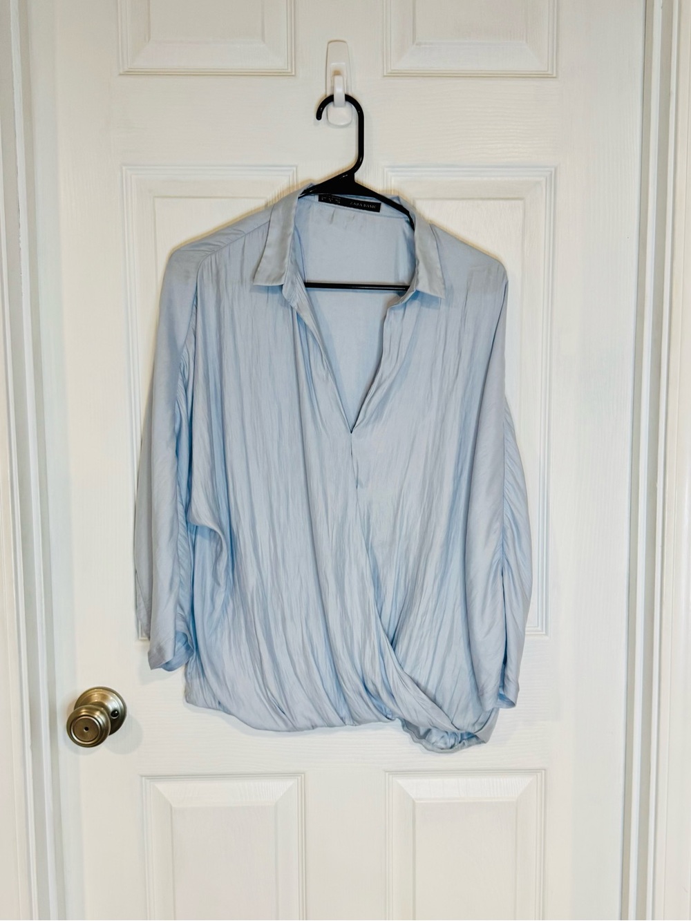 Zara Pale Blue Wrap-Front Draped Blouse - Women